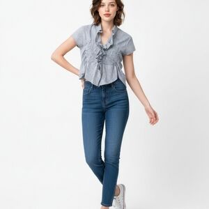 BDG Nolita Shirred Split Front Ruffle Blouse